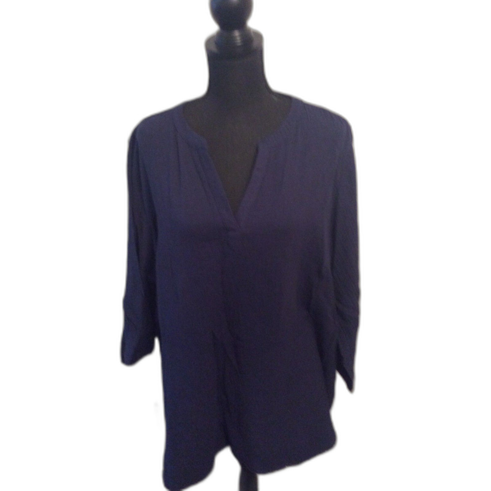 Belle Beach Kim Gravel Plus Size 2X Navy blue V Neck Coverup Frayed Hem